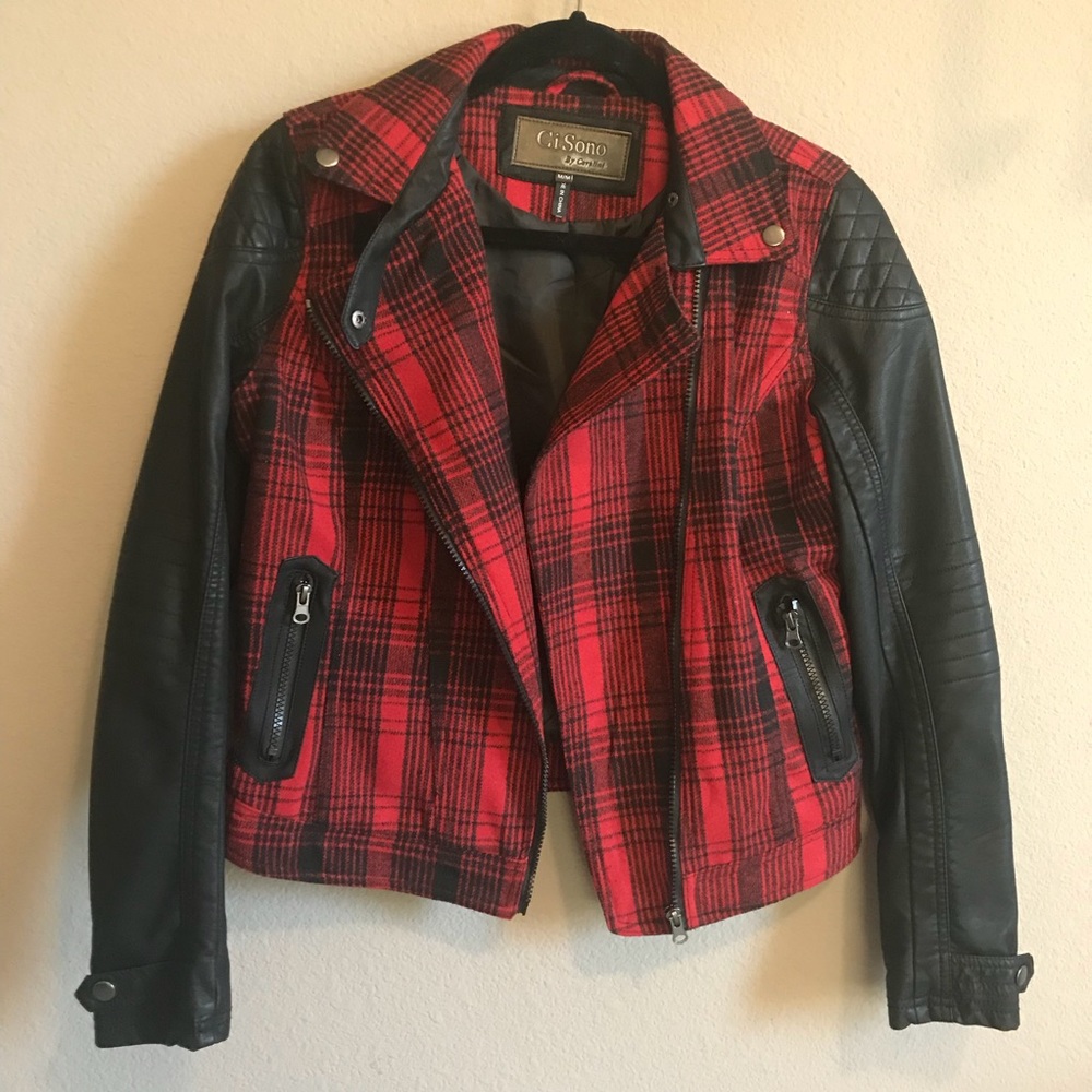 Plaid Faux Leather Jacket